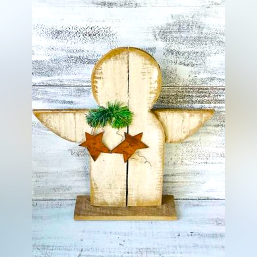 *Rustic Wood Shabby Chic Angel On Base